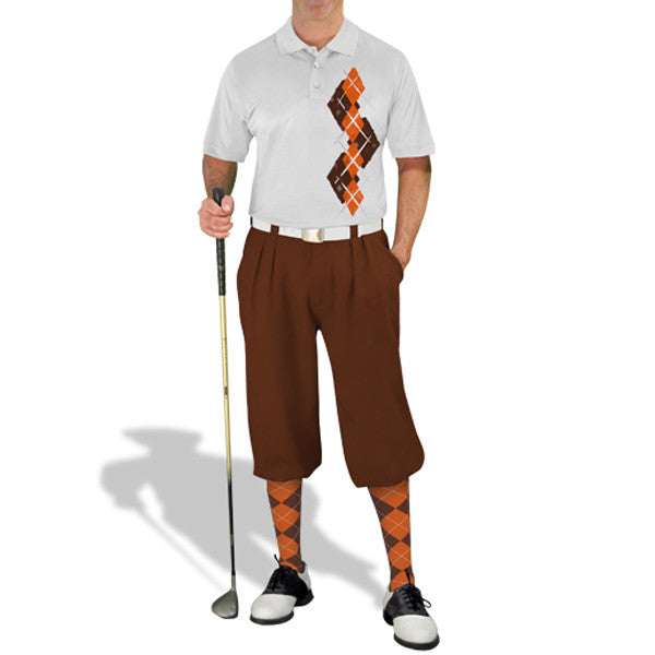 Golf Knickers: Men's Argyle Paradise Golf Shirt - Brown/Orange