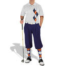 Golf Knickers: Men's Argyle Paradise Golf Shirt - Navy/Orange/White Clothing