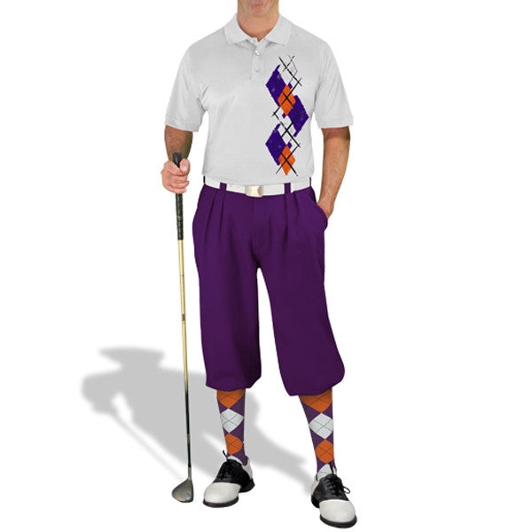 Golf Knickers: Men's Argyle Paradise Golf Shirt - Purple/Orange/White