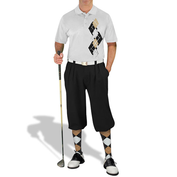 Golf Knickers: Men's Argyle Paradise Golf Shirt - Black/Khaki/White