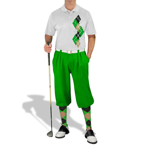 Golf Knickers: Men's Argyle Paradise Golf Shirt - Lime/Khaki/Black