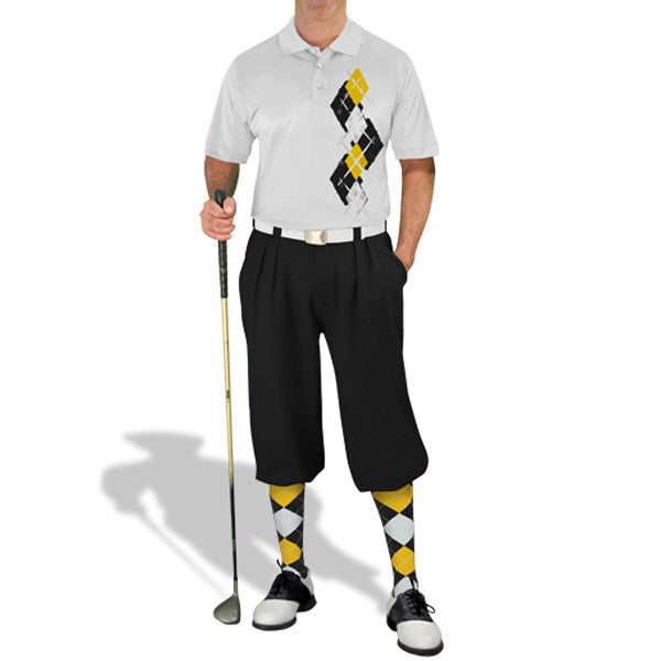 Golf Knickers: Men's Argyle Paradise Golf Shirt - Black/Yellow/White