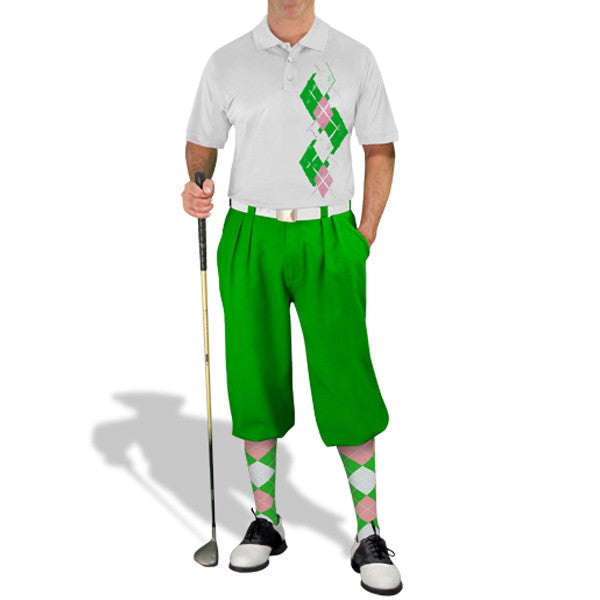 Golf Knickers: Men's Argyle Paradise Golf Shirt - Lime/Pink/White