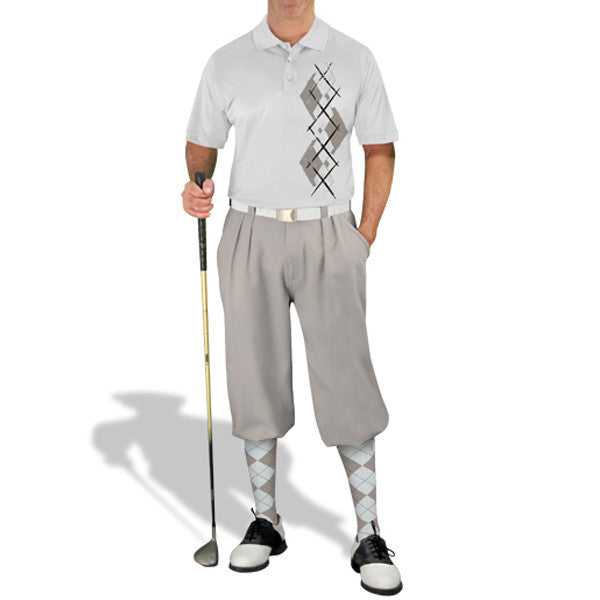 Golf Knickers: Men's Argyle Paradise Golf Shirt - Taupe/White