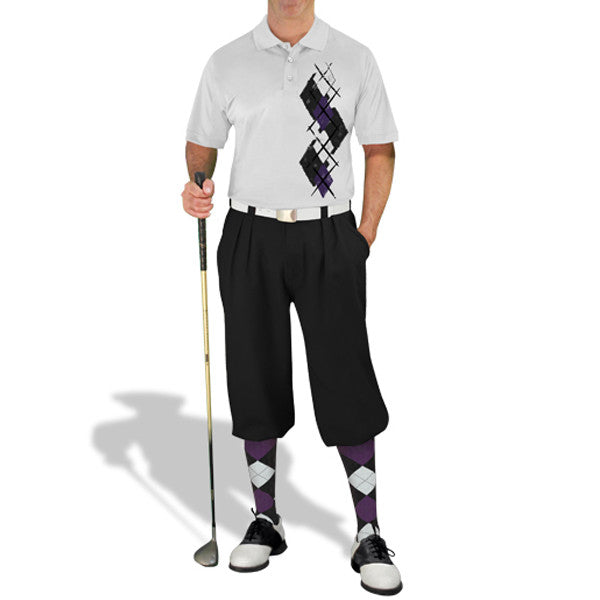 Golf Knickers: Men's Argyle Paradise Golf Shirt - Black/Purple/White