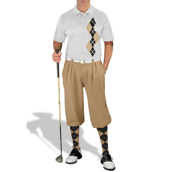Golf Knickers: Men's Argyle Paradise Golf Shirt - Khaki/Black