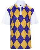 Classic Argyle Mens Golf Polo Shirt - Purple & Gold by ReadyGOLF