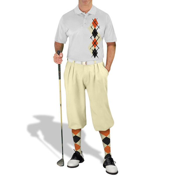 Golf Knickers: Men's Argyle Paradise Golf Shirt - Natural/Black/Orange