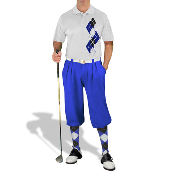 Golf Knickers: Men's Argyle Paradise Golf Shirt - Royal/Black/White