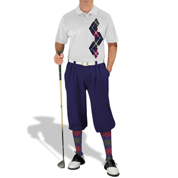 Golf Knickers: Men's Argyle Paradise Golf Shirt - Navy/Maroon/Charcoal