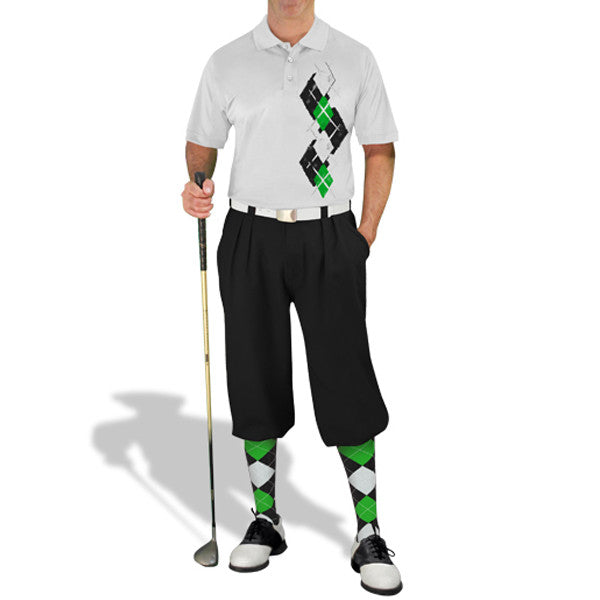 Golf Knickers: Men's Argyle Paradise Golf Shirt - Black/Lime/White