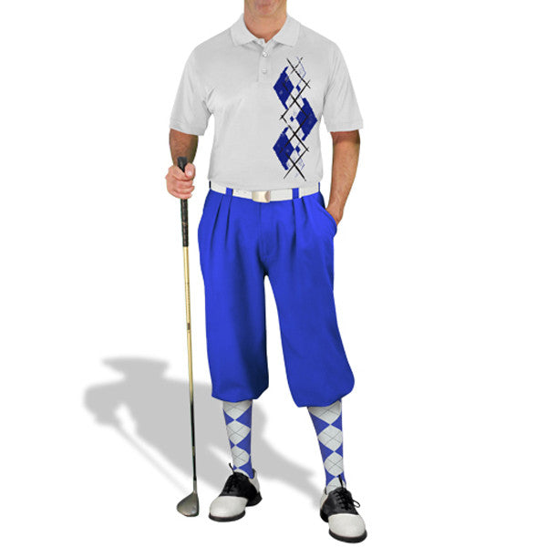 Golf Knickers: Men's Argyle Paradise Golf Shirt - Royal/White