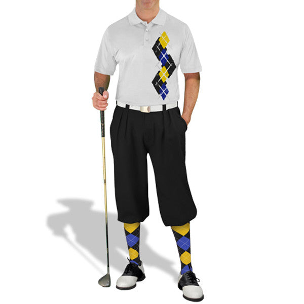 Golf Knickers: Men's Argyle Paradise Golf Shirt - Black/Royal/Yellow