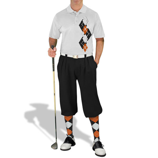 Golf Knickers: Men's Argyle Paradise Golf Shirt - Black/Orange/White