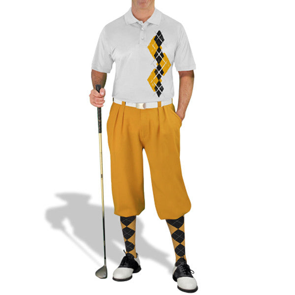 Golf Knickers: Men's Argyle Paradise Golf Shirt - Gold/Black