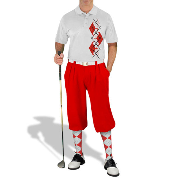 Golf Knickers: Men's Argyle Paradise Golf Shirt - Red/White