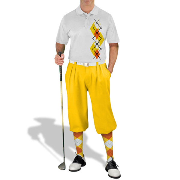 Golf Knickers: Men's Argyle Paradise Golf Shirt - Yellow/Orange/White