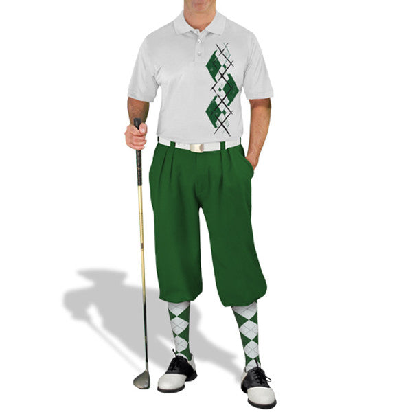 Golf Knickers: Men's Argyle Paradise Golf Shirt - Dark Green/White