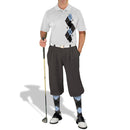 Golf Knickers: Men's Argyle Paradise Golf Shirt - Charcoal/Black/Light Blue Clothing