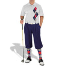 Golf Knickers: Men's Argyle Paradise Golf Shirt - Navy/Taupe/Red Clothing