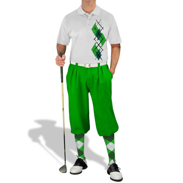 Golf Knickers: Men's Argyle Paradise Golf Shirt - Lime/Dark Green/White