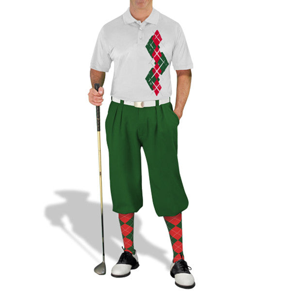Golf Knickers: Men's Argyle Paradise Golf Shirt - Dark Green/Red