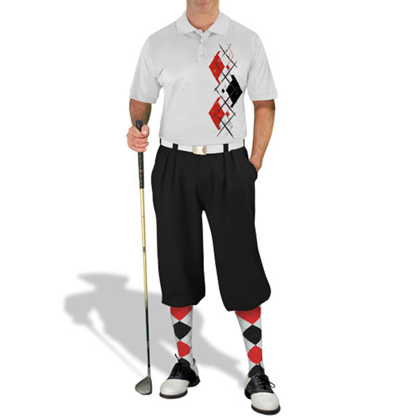 Golf Knickers: Men's Argyle Paradise Golf Shirt - White/Black/Red