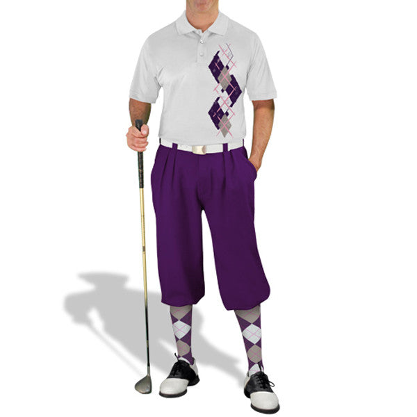 Golf Knickers: Men's Argyle Paradise Golf Shirt - Purple/Taupe/White