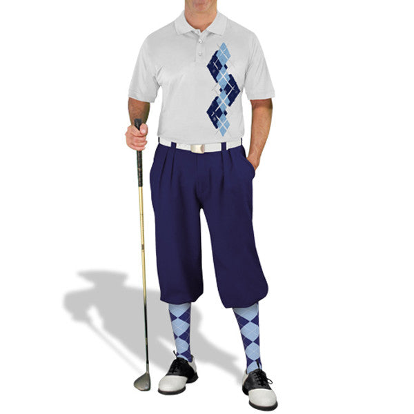 Golf Knickers: Men's Argyle Paradise Golf Shirt - Navy/Light Blue