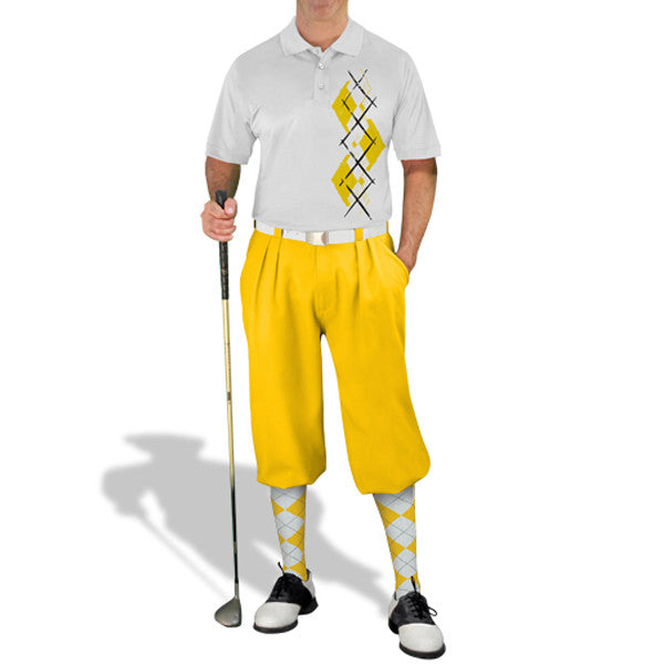 Golf Knickers: Men's Argyle Paradise Golf Shirt - Yellow/White