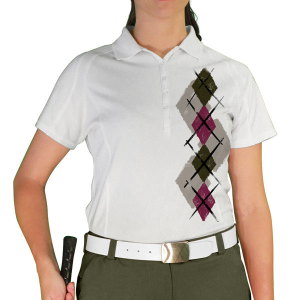 Golf Knickers: Ladies Argyle Paradise Golf Shirt - Taupe/Maroon/Olive