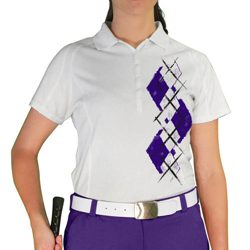 Golf Knickers: Ladies Argyle Paradise Golf Shirt - Purple/White