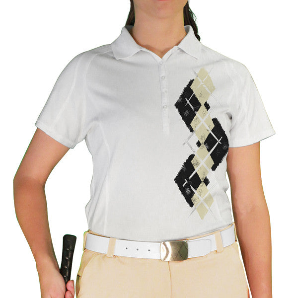 Golf Knickers: Ladies Argyle Paradise Golf Shirt - Black/Natural