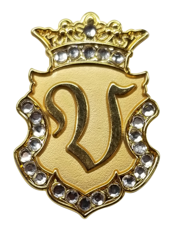 Navika Crystal Ball Marker & Crown Clip - Gold Initial "V"