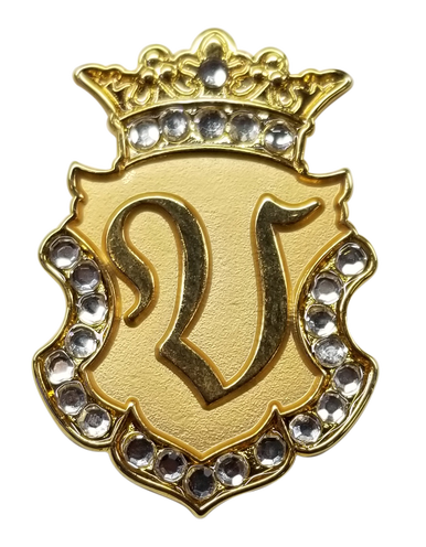 Navika: Swarovski Crystals Ball Marker & Crown Clip - Gold Initial "V"