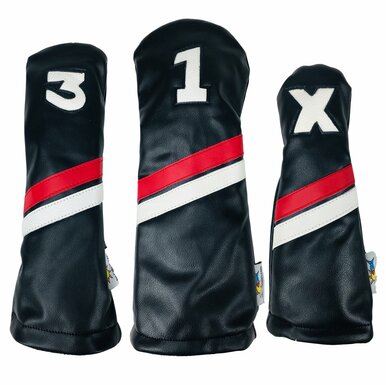 Sunfish: DuraLeather Headcovers Set - Black with Red & White Stripes