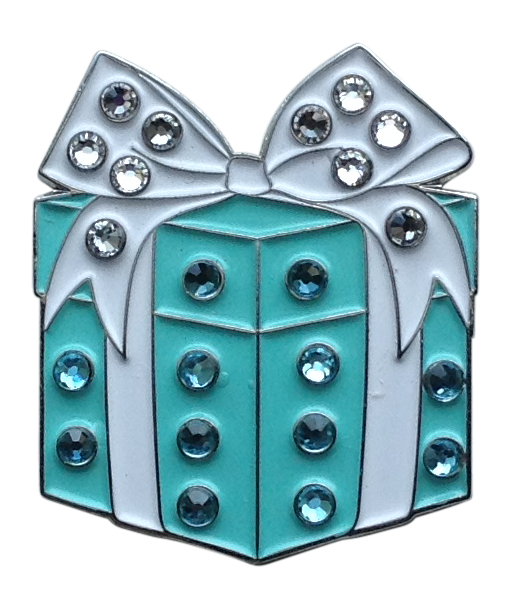 ReadyGolf: Blue Gift Box Ball Marker & Hat Clip with Crystals