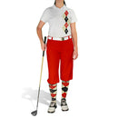 Golf Knickers: Ladies Argyle Paradise Golf Shirt - Natural/Black/Red Clothing