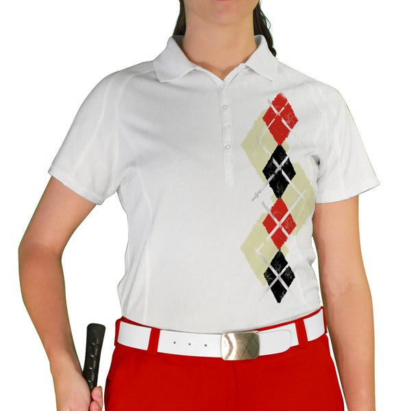 Golf Knickers: Ladies Argyle Paradise Golf Shirt - Natural/Black/Red