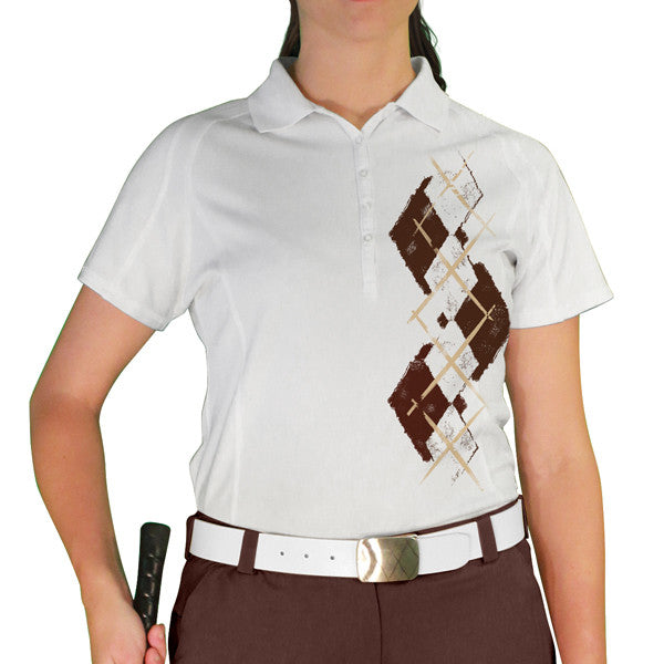 Golf Knickers: Ladies Argyle Paradise Golf Shirt - Brown/White
