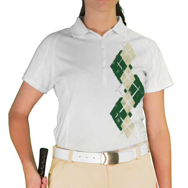 Golf Knickers: Ladies Argyle Paradise Golf Shirt - Dark Green/Natural