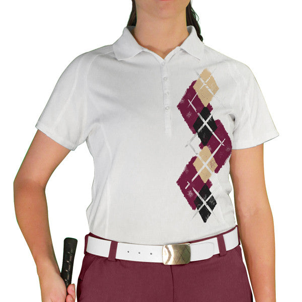 Golf Knickers: Ladies Argyle Paradise Golf Shirt - Maroon/Black/Khaki