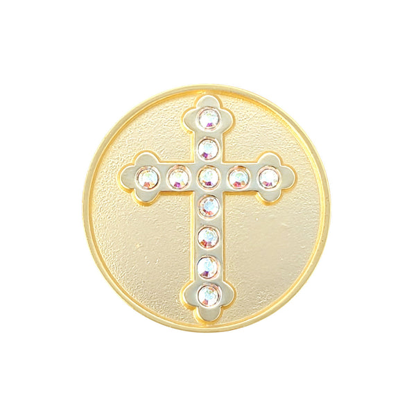 Navika: Swarovski Ball Marker & Hat Clip - Gold Plated Cross
