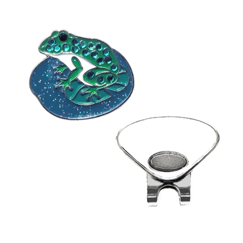 Navika: Swarovski Glitzy Ball Marker & Hat Clip - Frog on Lily Pond