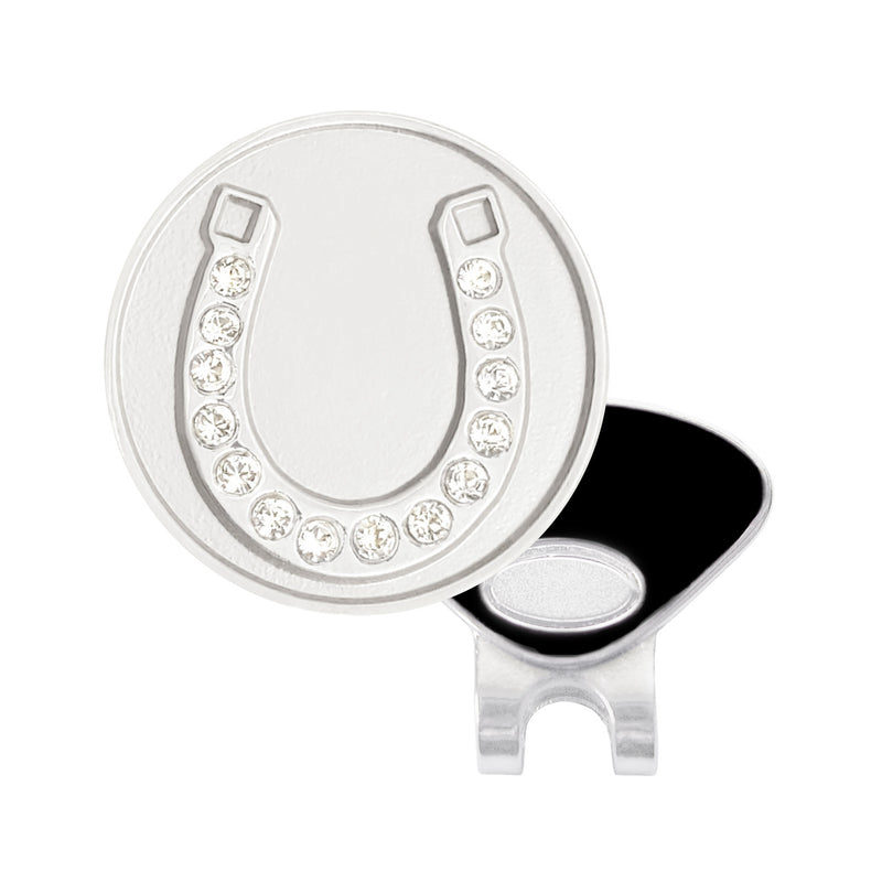 Navika: Swarovski Crystals Ball Marker & Hat Clip - Silver Horseshoe