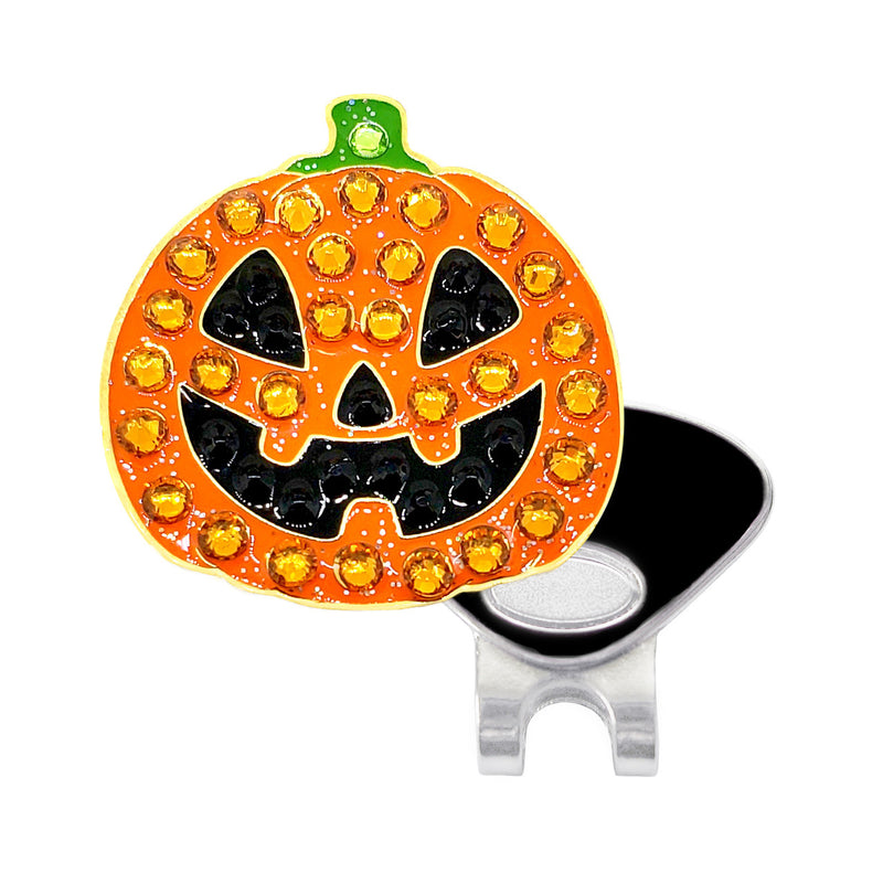 Navika: Swarovski Crystals Ball Marker & Hat Clip - Jack O'Lantern Pumpkin