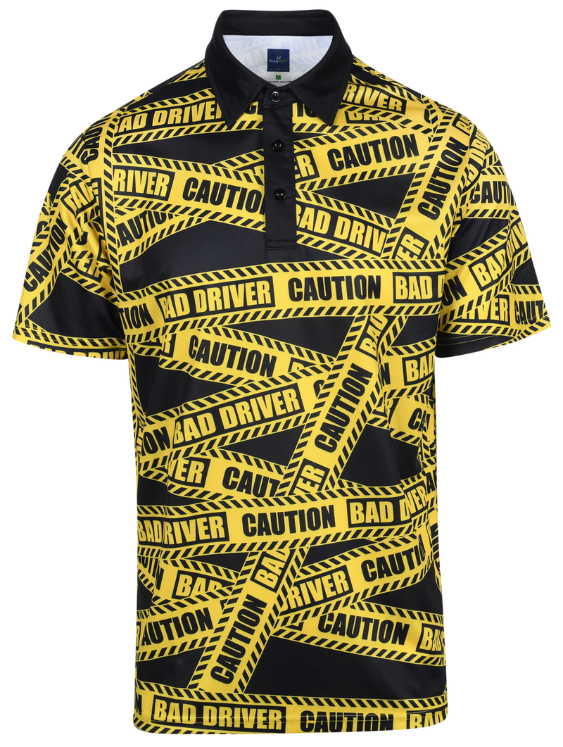 Caution Bad Driver Mens Golf Polo Shirt by ReadyGOLF