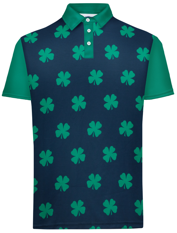 Four-Leaf Clover (Navy/Green) Mens Golf Polo Shirt by ReadyGOLF