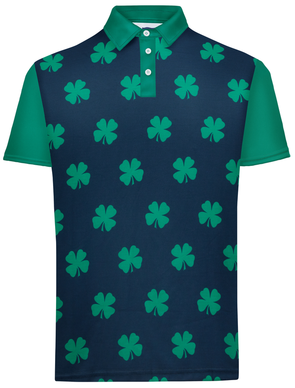 Four Leaf Clover White/Green Men's Golf Polo Shirt | ReadyGOLF Four Leaf Clover White/Green Men's Golf Polo Shirt | ReadyGOLF