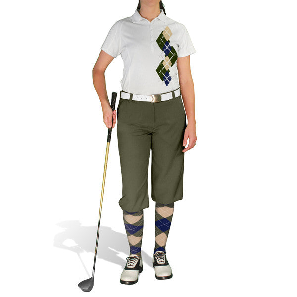 Golf Knickers: Ladies Argyle Paradise Golf Shirt - Olive/Navy/Khaki